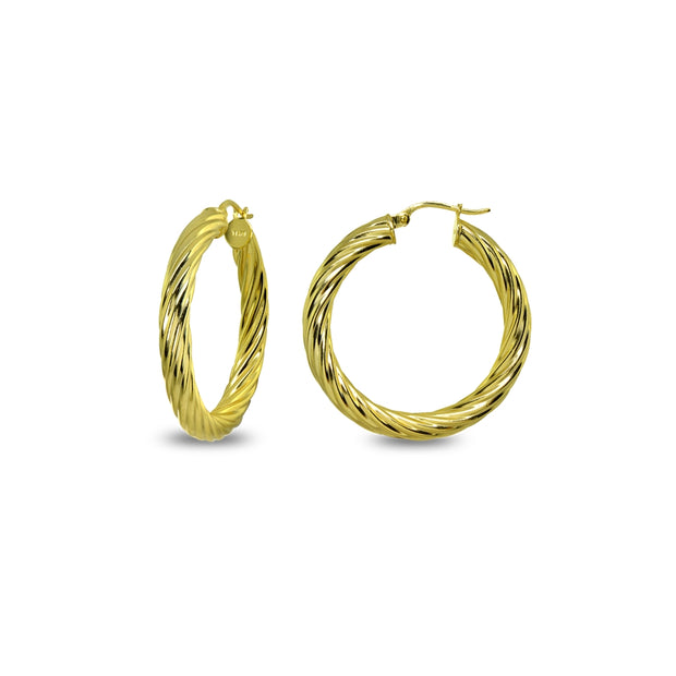 Yellow Gold Flashed Sterling Silver Polished 4x25mm Twist Round Click-Top Small Hoop Earrings