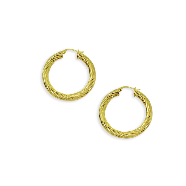 Yellow Gold Flashed Sterling Silver Polished 4x25mm Twist Round Click-Top Small Hoop Earrings