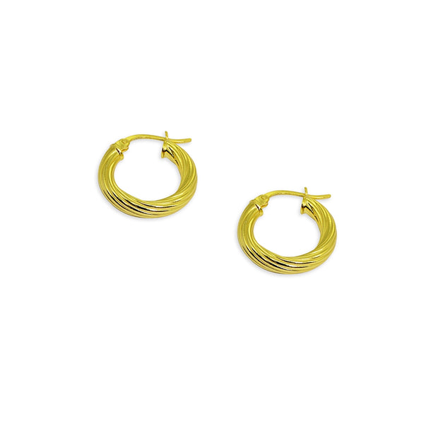 Yellow Gold Flashed Sterling Silver Polished 3x15mm Twist Round Click-Top Small Hoop Earrings