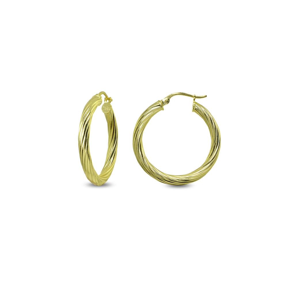 Yellow Gold Flashed Sterling Silver Polished 3x20mm Twist Round Click-Top Small Hoop Earrings