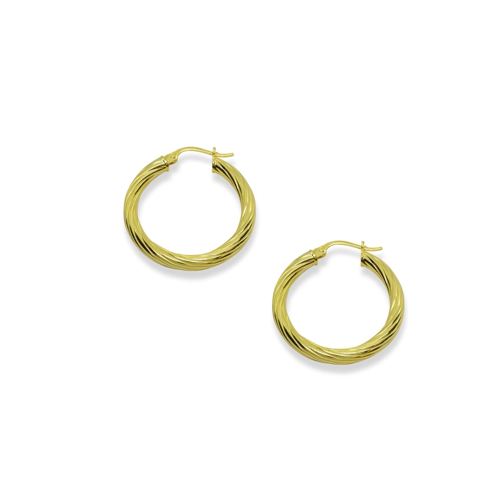 Yellow Gold Flashed Sterling Silver Polished 3x20mm Twist Round Click-Top Small Hoop Earrings-2