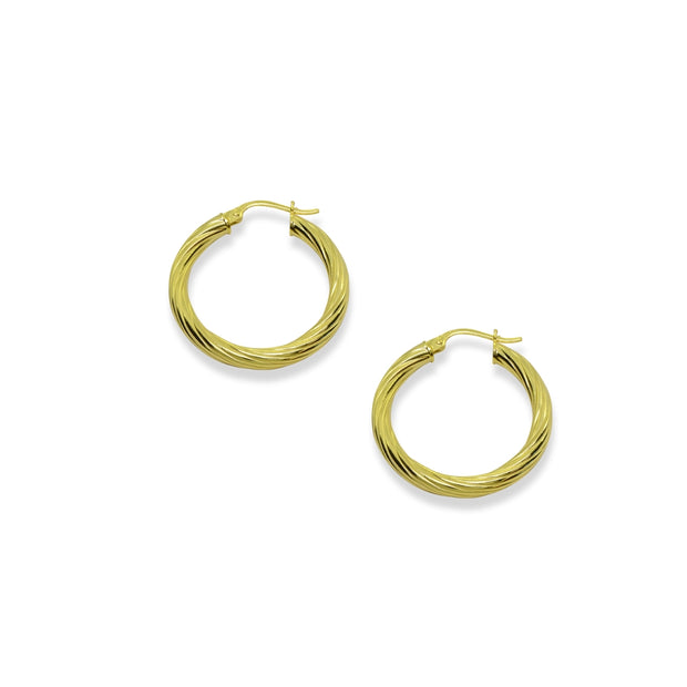Yellow Gold Flashed Sterling Silver Polished 3x20mm Twist Round Click-Top Small Hoop Earrings