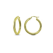 Yellow Gold Flashed Sterling Silver Polished 3x25mm Twist Round Click-Top Small Hoop Earrings