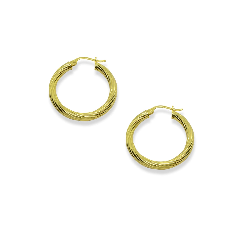 Yellow Gold Flashed Sterling Silver Polished 3x25mm Twist Round Click-Top Small Hoop Earrings-2