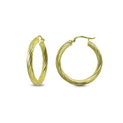 Yellow Gold Flashed Sterling Silver Polished 3x30mm Twist Round Click-Top Medium Hoop Earrings