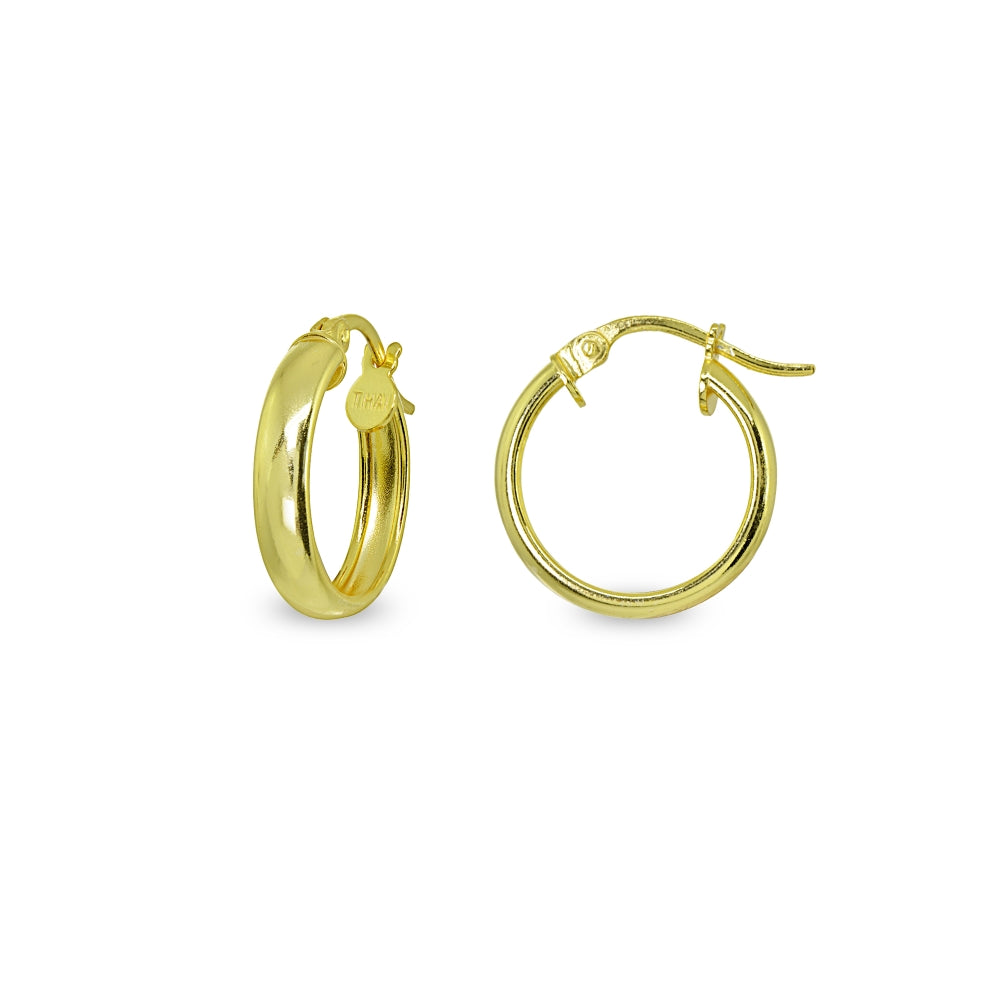 Yellow Gold Flashed Sterling Silver Polished 3x15mm Round Click-Top Small Hoop Earrings