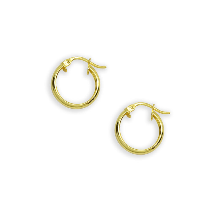 Yellow Gold Flashed Sterling Silver Polished 3x15mm Round Click-Top Small Hoop Earrings