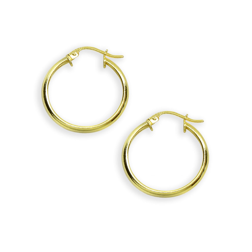 Yellow Gold Flashed Sterling Silver Polished 3x20mm Round Click-Top Small Hoop Earrings-2