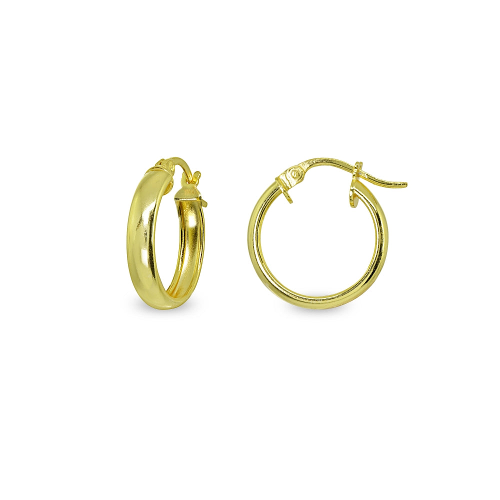 Yellow Gold Flashed Sterling Silver Polished 4x15mm Round Click-Top Small Hoop Earrings