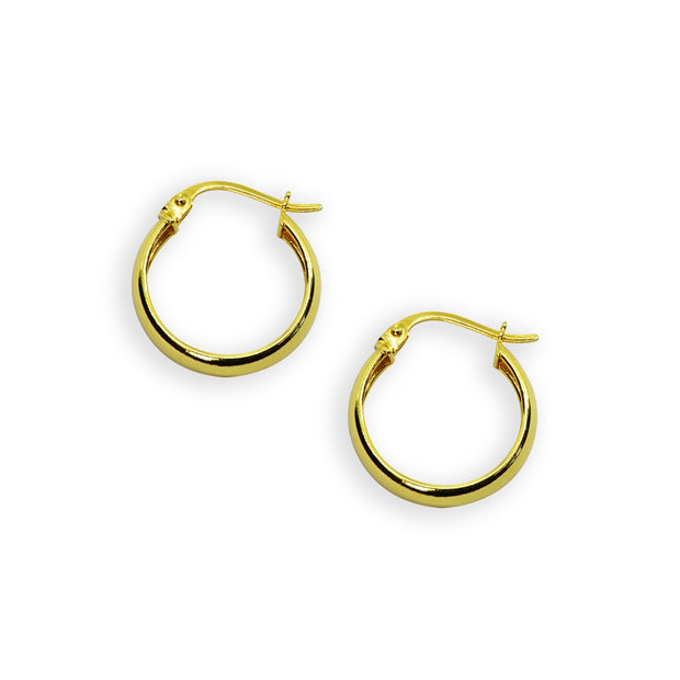 Yellow Gold Flashed Sterling Silver Polished 4x15mm Round Click-Top Small Hoop Earrings