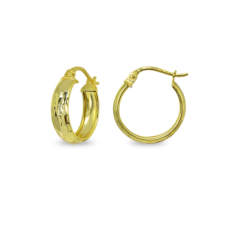 Yellow Gold Flashed Sterling Silver 4x15mm Diamond-Cut Round Click-Top Small Hoop Earrings