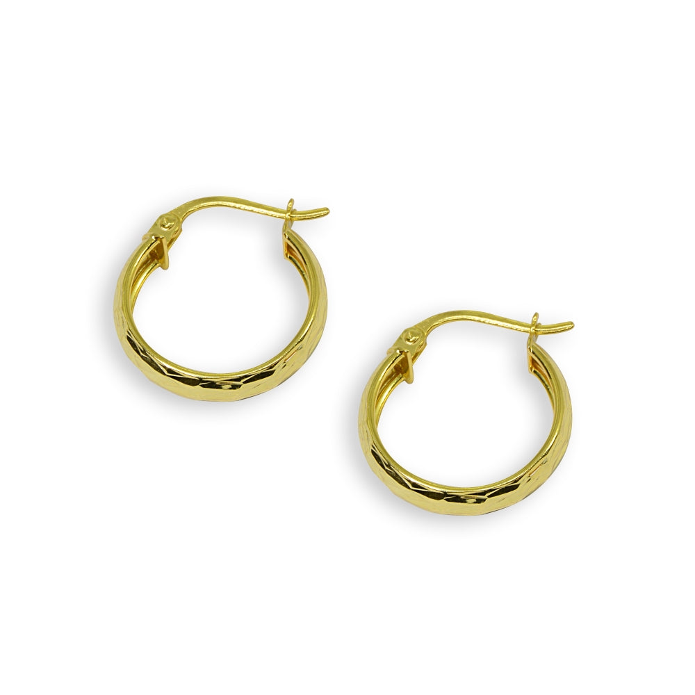 Yellow Gold Flashed Sterling Silver 4x15mm Diamond-Cut Round Click-Top Small Hoop Earrings-2