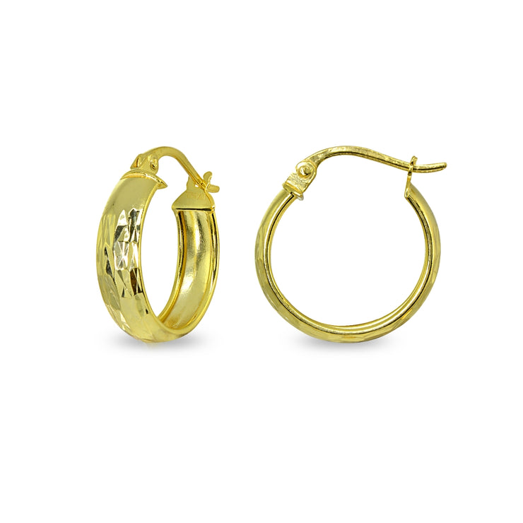 Yellow Gold Flashed Sterling Silver 4x20mm Diamond-Cut Round Click-Top Small Hoop Earrings