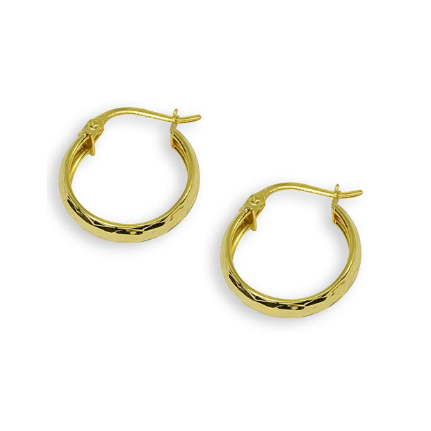 Yellow Gold Flashed Sterling Silver 4x20mm Diamond-Cut Round Click-Top Small Hoop Earrings