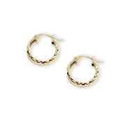 Yellow Gold Flashed Sterling Silver 3x15mm Diamond-Cut Round Click-Top Small Hoop Earrings