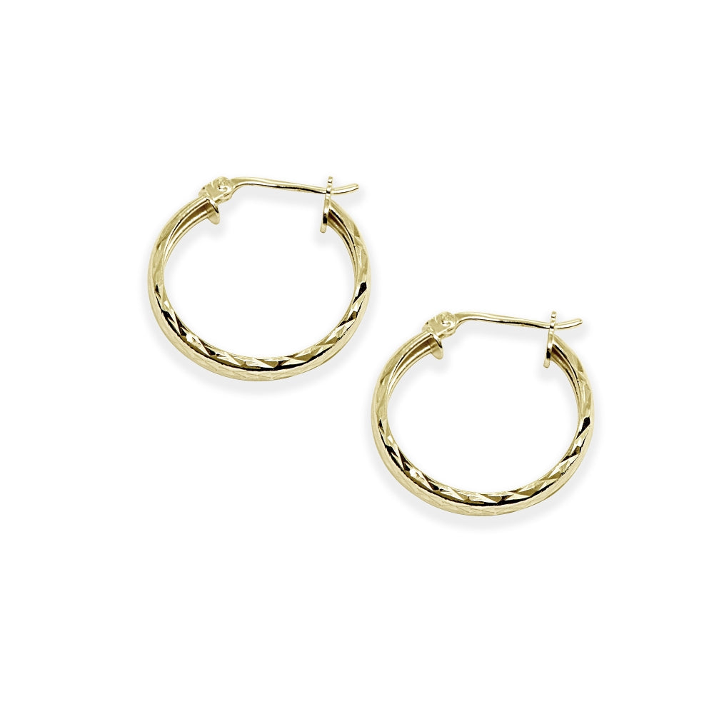 Yellow Gold Flashed Sterling Silver 3x20mm Diamond-Cut Round Click-Top Small Hoop Earrings-2