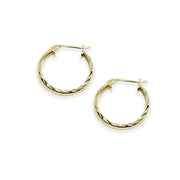 Yellow Gold Flashed Sterling Silver 3x20mm Diamond-Cut Round Click-Top Small Hoop Earrings