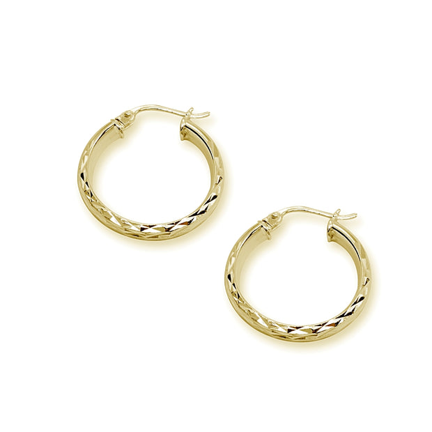 Yellow Gold Flashed Sterling Silver 3x25mm Diamond-Cut Round Dainty Click-Top Small Hoop Earrings