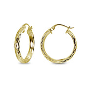 Yellow Gold Flashed Sterling Silver 3x30mm Diamond-Cut Round Dainty Click-Top Small Hoop Earrings