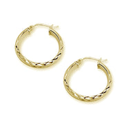 Yellow Gold Flashed Sterling Silver 3x30mm Diamond-Cut Round Dainty Click-Top Small Hoop Earrings