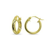 Yellow Gold Flashed Sterling Silver Polished 3x15mm Half Round Click-Top Small Hoop Earrings