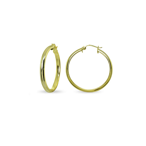 Yellow Gold Flashed Sterling Silver Polished 3x20mm Half Round Click-Top Small Hoop Earrings