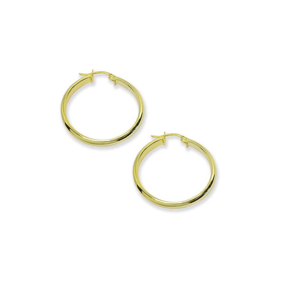 Yellow Gold Flashed Sterling Silver Polished 3x20mm Half Round Click-Top Small Hoop Earrings-2
