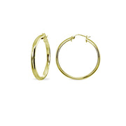 Yellow Gold Flashed Sterling Silver Polished 3x25mm Half Round Click-Top Small Hoop Earrings