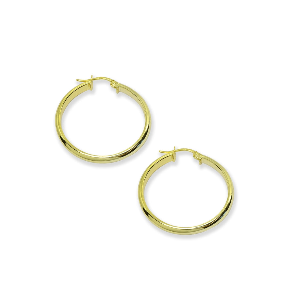 Yellow Gold Flashed Sterling Silver Polished 3x25mm Half Round Click-Top Small Hoop Earrings-2