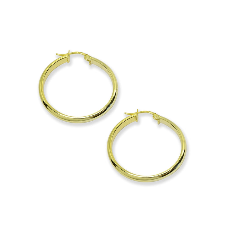 Yellow Gold Flashed Sterling Silver Polished 3x30mm Half Round Click-Top Medium Hoop Earrings