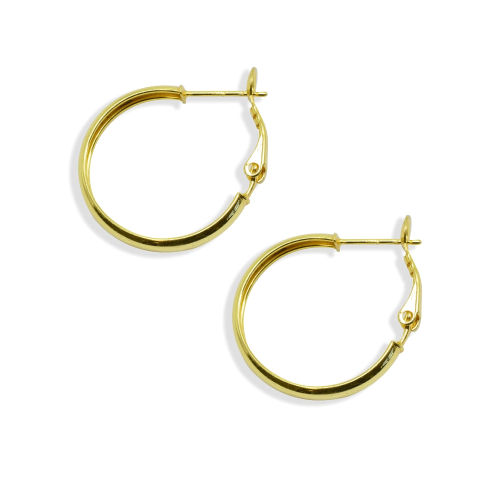 Yellow Gold Flashed Sterling Silver Polished 4x30mm Round Clutchless Small Hoop Earrings-2