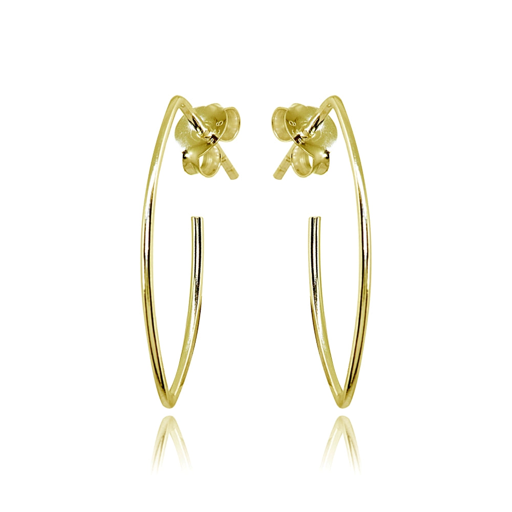 Yellow Gold Flashed Sterling Silver Polished Marquise Shape Drop Hoop Earrings