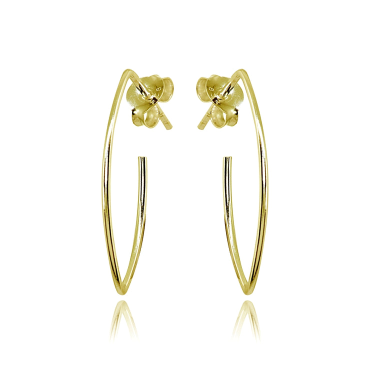 Yellow Gold Flashed Sterling Silver Polished Marquise Shape Drop Hoop Earrings