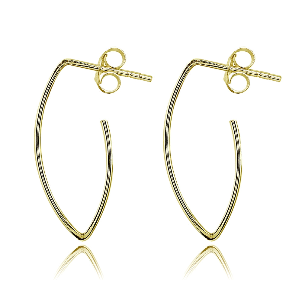 Yellow Gold Flashed Sterling Silver Polished Marquise Shape Drop Hoop Earrings-2