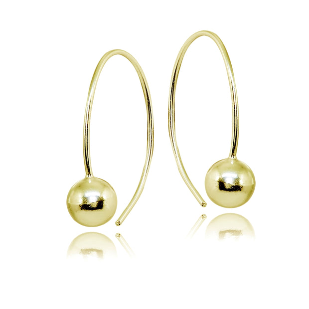 Yellow Gold Flashed Sterling Silver Polished Upside Down Bead Wire Open Hoop Earrings
