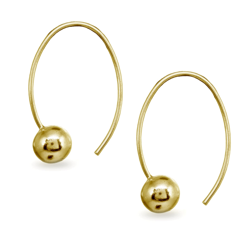 Yellow Gold Flashed Sterling Silver Polished Upside Down Bead Wire Open Hoop Earrings-2