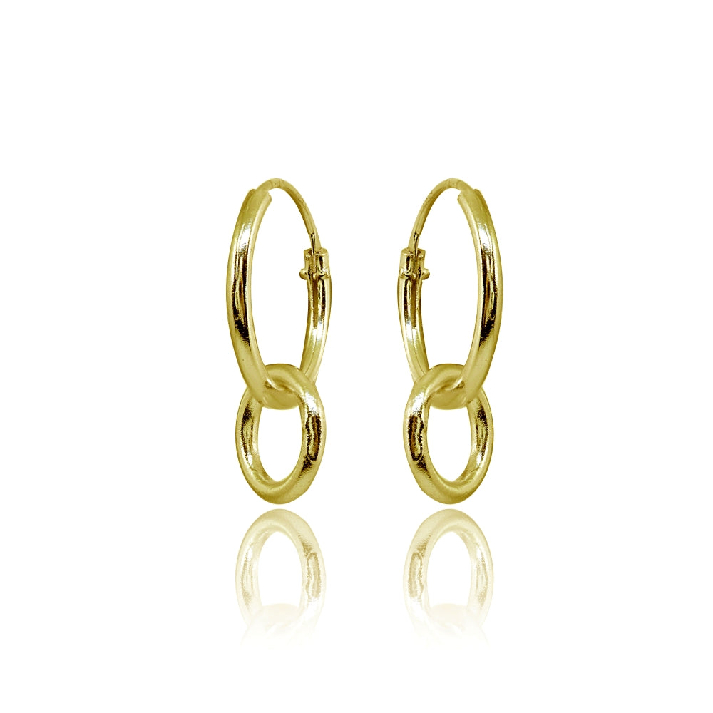 Yellow Gold Flashed Sterling Silver Polished Interlocking Double Circle Dainty Endless Hoop Earrings