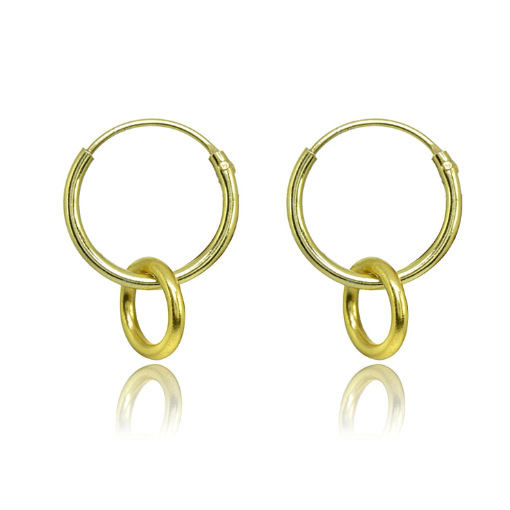 Yellow Gold Flashed Sterling Silver Polished Interlocking Double Circle Dainty Endless Hoop Earrings