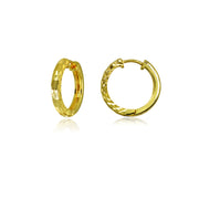 Yellow Gold Flashed Sterling Silver 2x15mm Diamond-Cut Polished Small Hoop Earrings