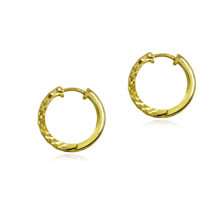 Yellow Gold Flashed Sterling Silver 2x15mm Diamond-Cut Polished Small Hoop Earrings