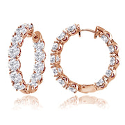 Rose Gold Flashed Sterling Silver 5mm Cubic Zirconia Inside Out Round Small Hoop Earrings