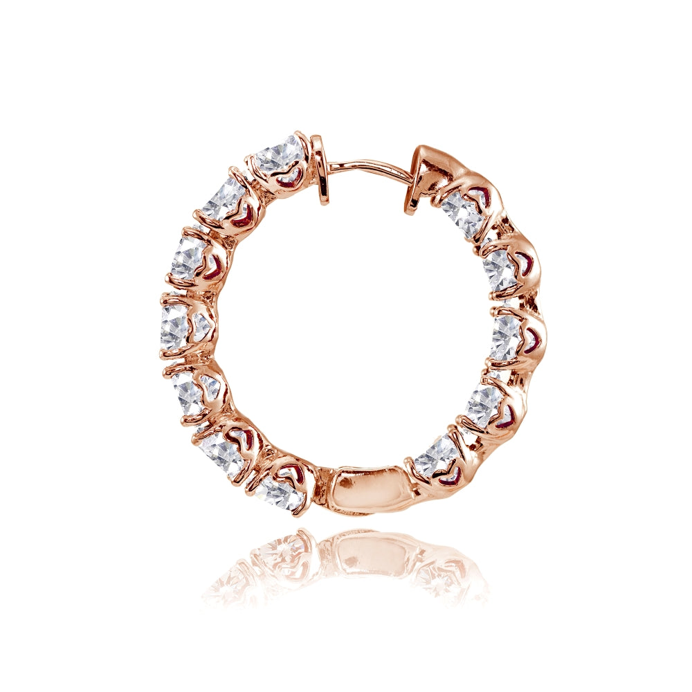 Rose Gold Flashed Sterling Silver 5mm Cubic Zirconia Inside Out Round Small Hoop Earrings-2