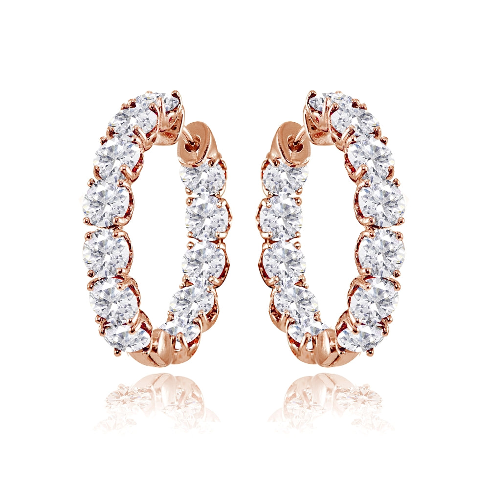 Rose Gold Flashed Sterling Silver 5mm Cubic Zirconia Inside Out Round Small Hoop Earrings-3
