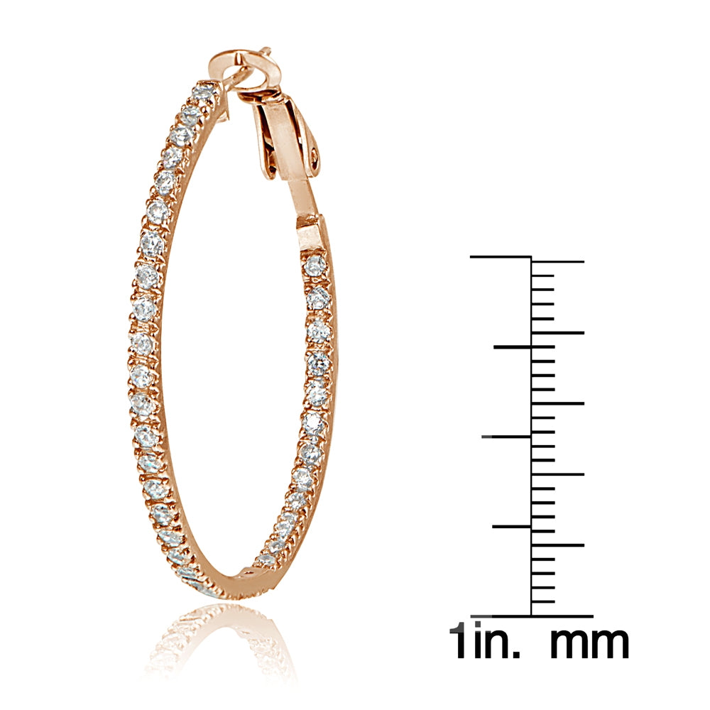 18k Rose Gold over Silver 35mm Inside Out CZ Hoop Earrings-3