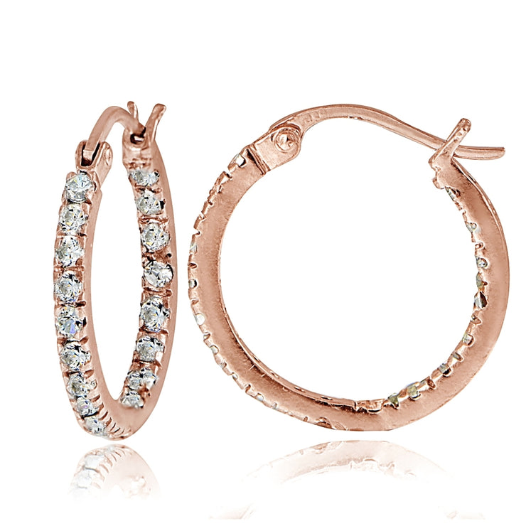 Rose Gold Tone over Sterling Silver Cubic Zirconia Inside Out 17mm Round Hoop Earrings