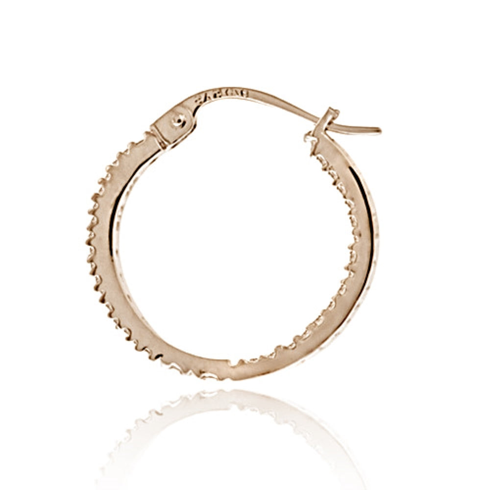 Rose Gold Tone over Sterling Silver Cubic Zirconia Inside Out 17mm Round Hoop Earrings-2