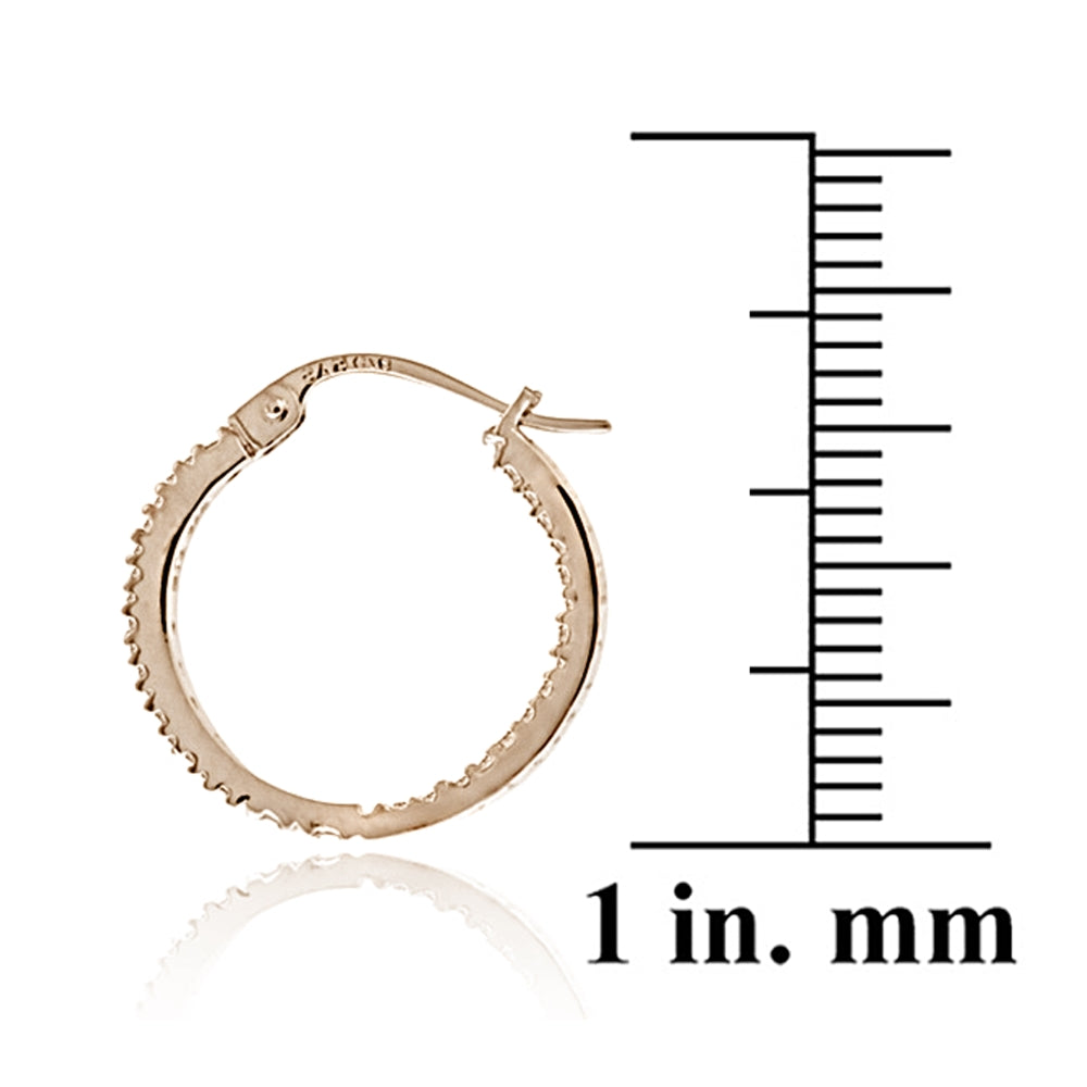 Rose Gold Tone over Sterling Silver Cubic Zirconia Inside Out 17mm Round Hoop Earrings-3