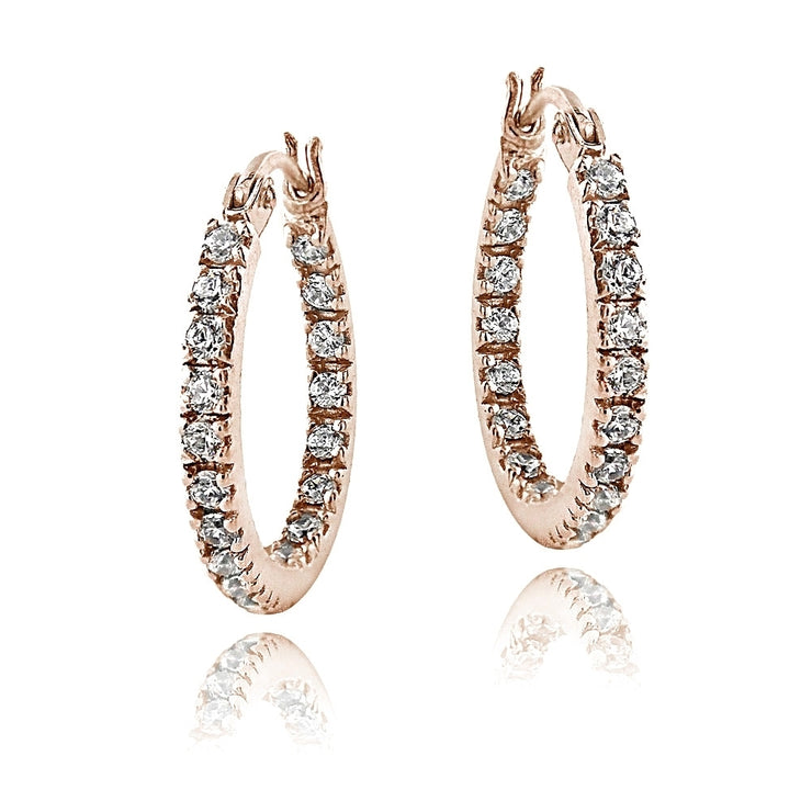 Rose Gold Tone over Sterling Silver Cubic Zirconia Inside Out 17mm Round Hoop Earrings