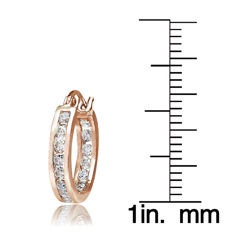 Rose Gold Tone over Sterling Silver Cubic Zirconia Inside Out Channel-Set 15mm Round Hoop Earrings-3