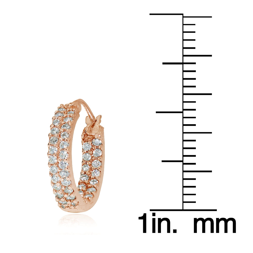 Rose Gold Flash Sterling Silver Cubic Zirconia 3x16mm Two Row Inside-Out Hoop Earrings-3